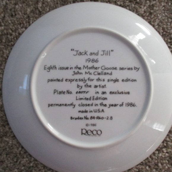 Jack And Jill Mother Goose 1986 Reco Collectible Plate John McClelland with Box - Picture 4 of 5